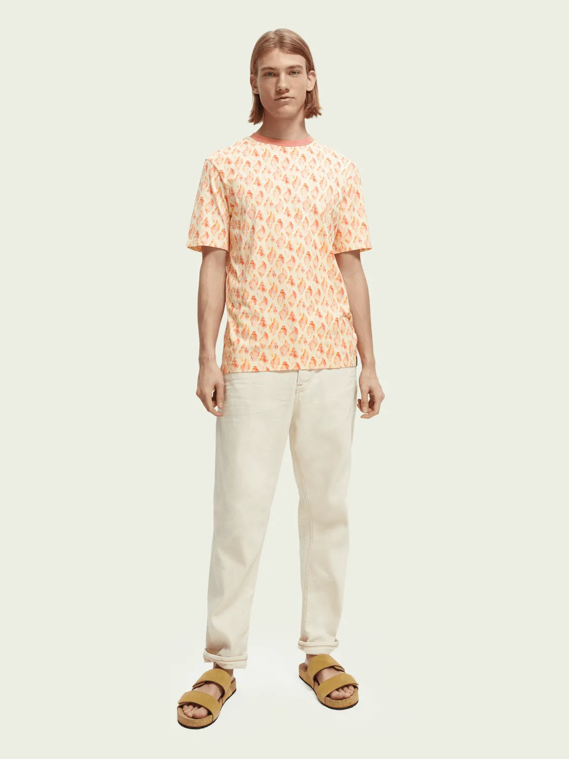 Camiseta de cuello redondo estampada en algodón orgánico - ECRU