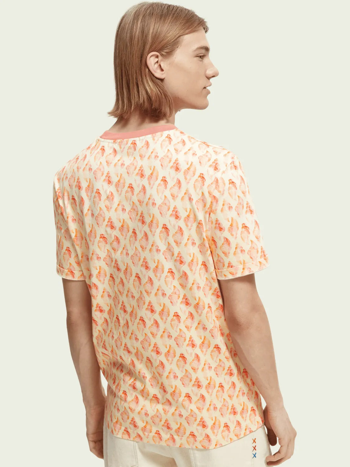 Camiseta de cuello redondo estampada en algodón orgánico - ECRU