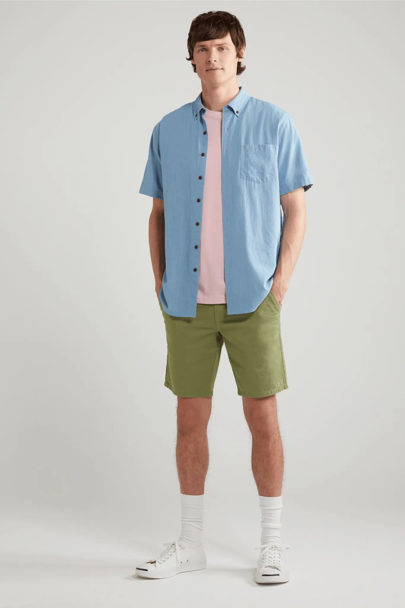 Camiseta de Hombre Farah Manga Corta Eddie Coral Blush - ECRU