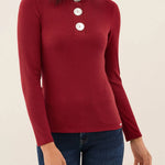 CAMISETA DE MANGA LARGA CON BOTONES EN EL ESCOTE - ECRU