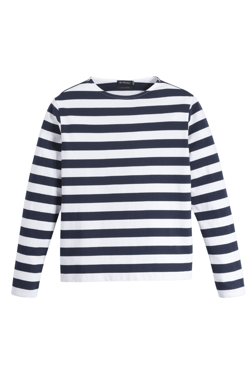 Camiseta de Mujer Dockers Regular Fit Cuello Barco Pismo Navy Blazer Stripe Azul - ECRU