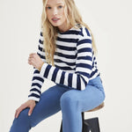 Camiseta de Mujer Dockers Regular Fit Cuello Barco Pismo Navy Blazer Stripe Azul - ECRU