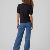 Camiseta de Mujer Vero Moda Manga Corta Abullonada Kerry Black - ECRU