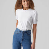 Camiseta de Mujer Vero Moda Manga Corta Abullonada Kerry Bright White - ECRU