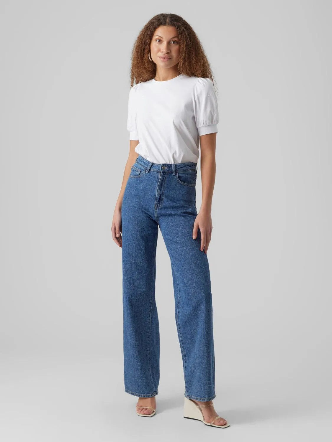 Camiseta de Mujer Vero Moda Manga Corta Abullonada Kerry Bright White - ECRU