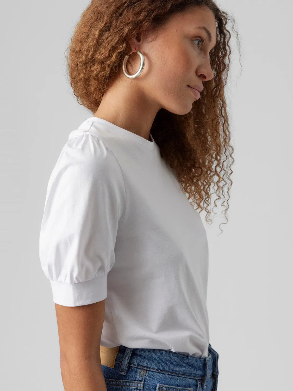 Camiseta de Mujer Vero Moda Manga Corta Abullonada Kerry Bright White - ECRU
