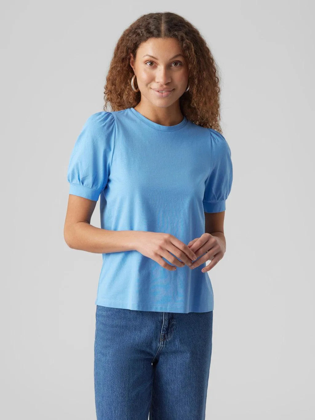 Camiseta de Mujer Vero Moda Manga Corta Abullonada Kerry Little Boy Blue - ECRU