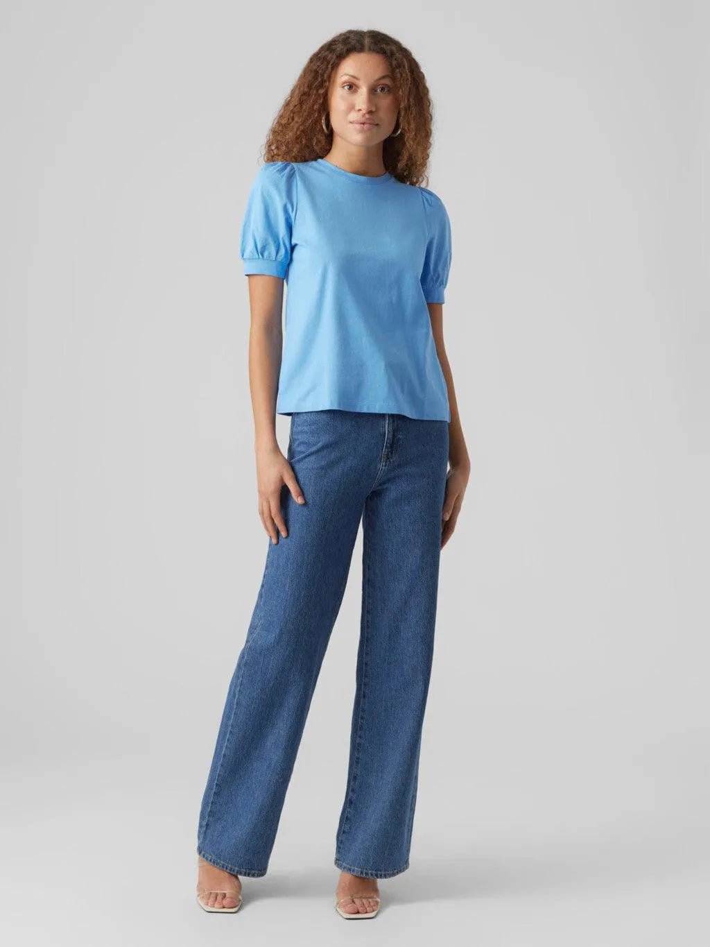 Camiseta de Mujer Vero Moda Manga Corta Abullonada Kerry Little Boy Blue - ECRU