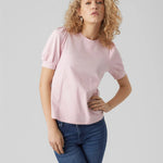 Camiseta de Mujer Vero Moda Manga Corta Abullonada Kerry Parfait Pink - ECRU