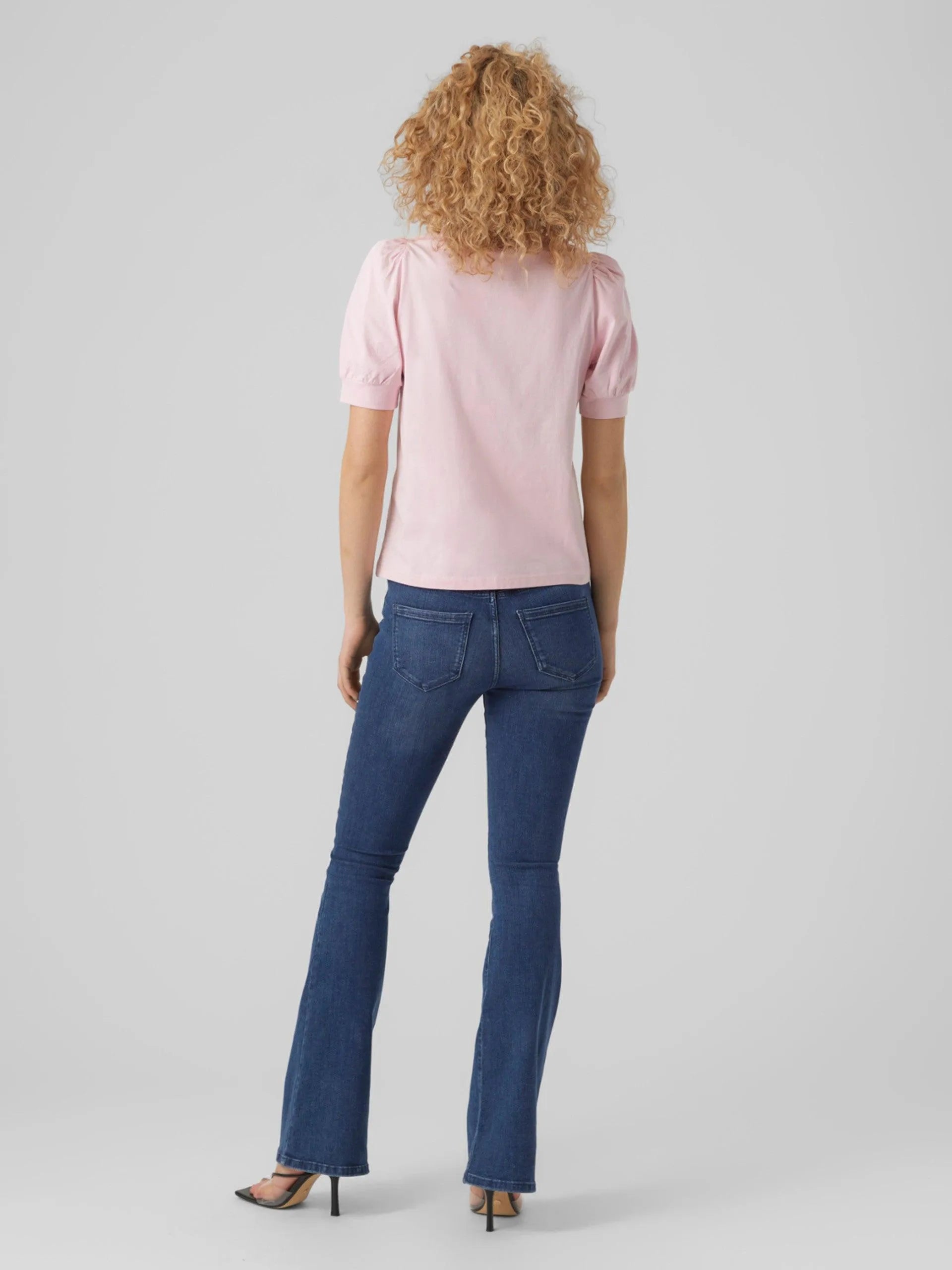 Camiseta de Mujer Vero Moda Manga Corta Abullonada Kerry Parfait Pink - ECRU