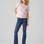 Camiseta de Mujer Vero Moda Manga Corta Abullonada Kerry Parfait Pink - ECRU
