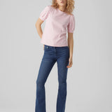 Camiseta de Mujer Vero Moda Manga Corta Abullonada Kerry Parfait Pink - ECRU