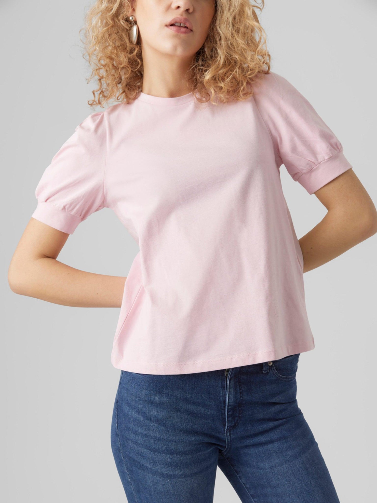 Camiseta de Mujer Vero Moda Manga Corta Abullonada Kerry Parfait Pink - ECRU