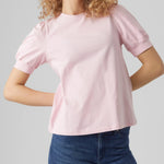 Camiseta de Mujer Vero Moda Manga Corta Abullonada Kerry Parfait Pink - ECRU