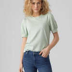 Camiseta de Mujer Vero Moda Manga Corta Abullonada Kerry Silt Green - ECRU