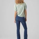 Camiseta de Mujer Vero Moda Manga Corta Abullonada Kerry Silt Green - ECRU