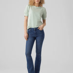 Camiseta de Mujer Vero Moda Manga Corta Abullonada Kerry Silt Green - ECRU