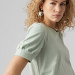 Camiseta de Mujer Vero Moda Manga Corta Abullonada Kerry Silt Green - ECRU