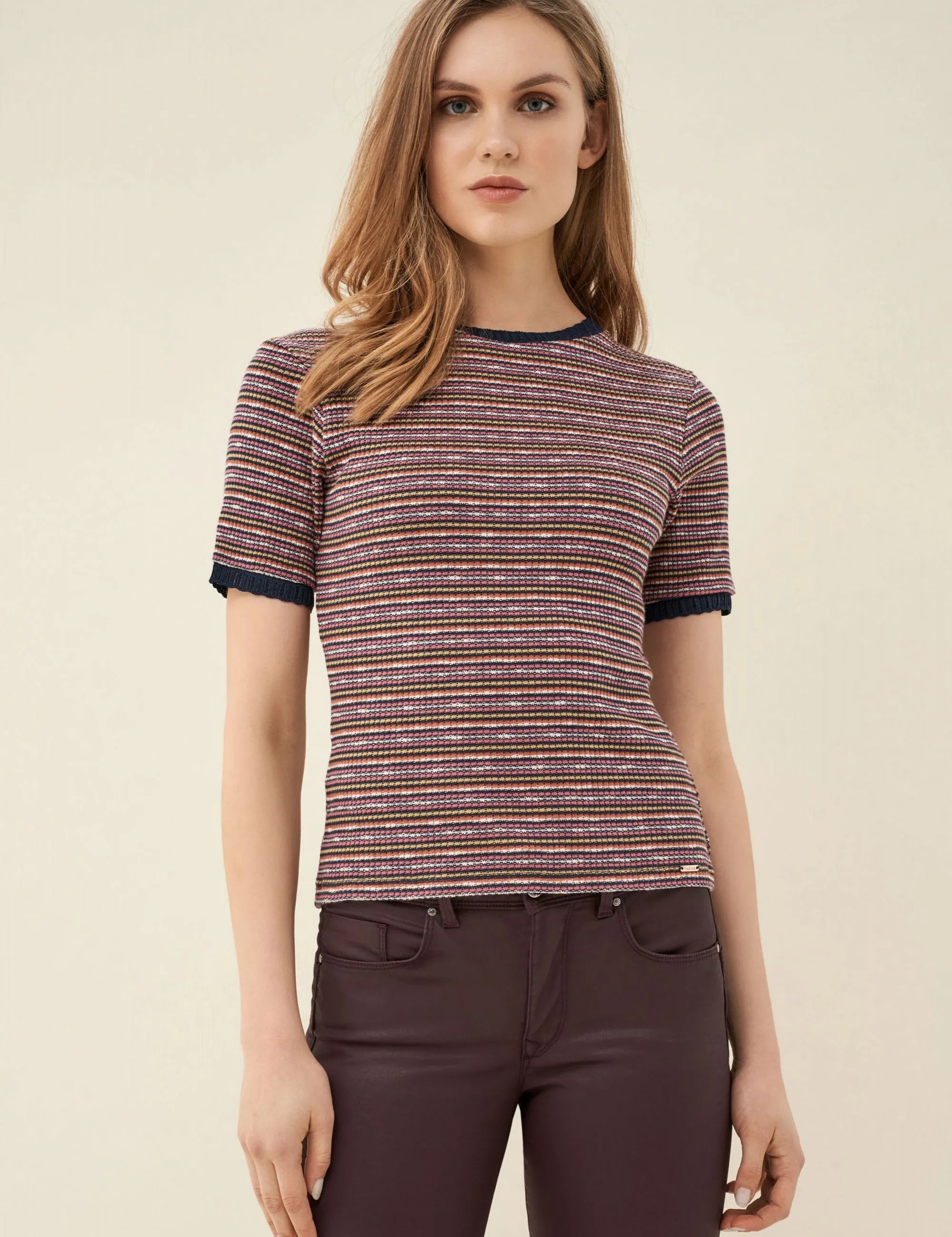 Camiseta de punto a rayas - ECRU