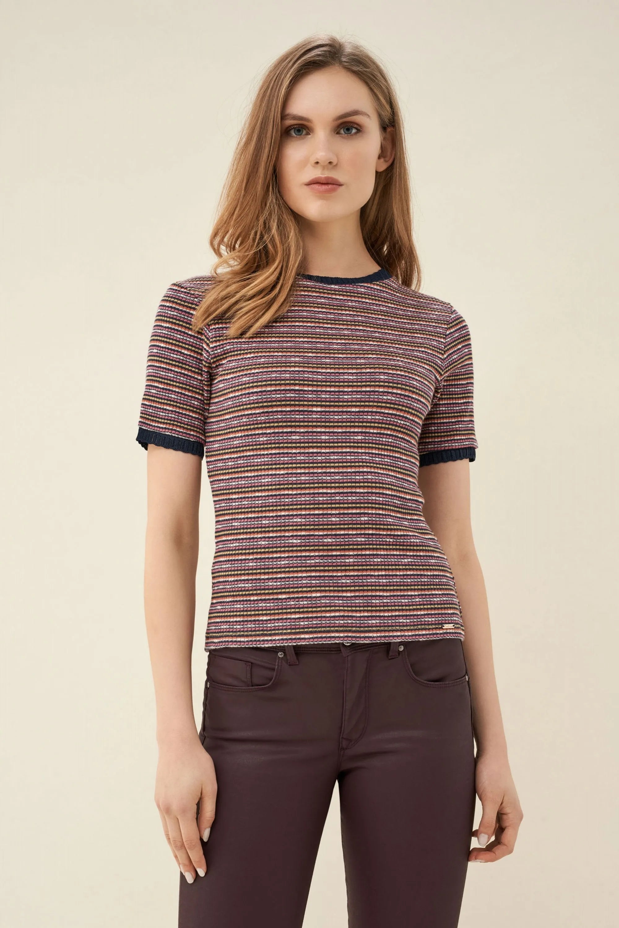 Camiseta de punto a rayas - ECRU