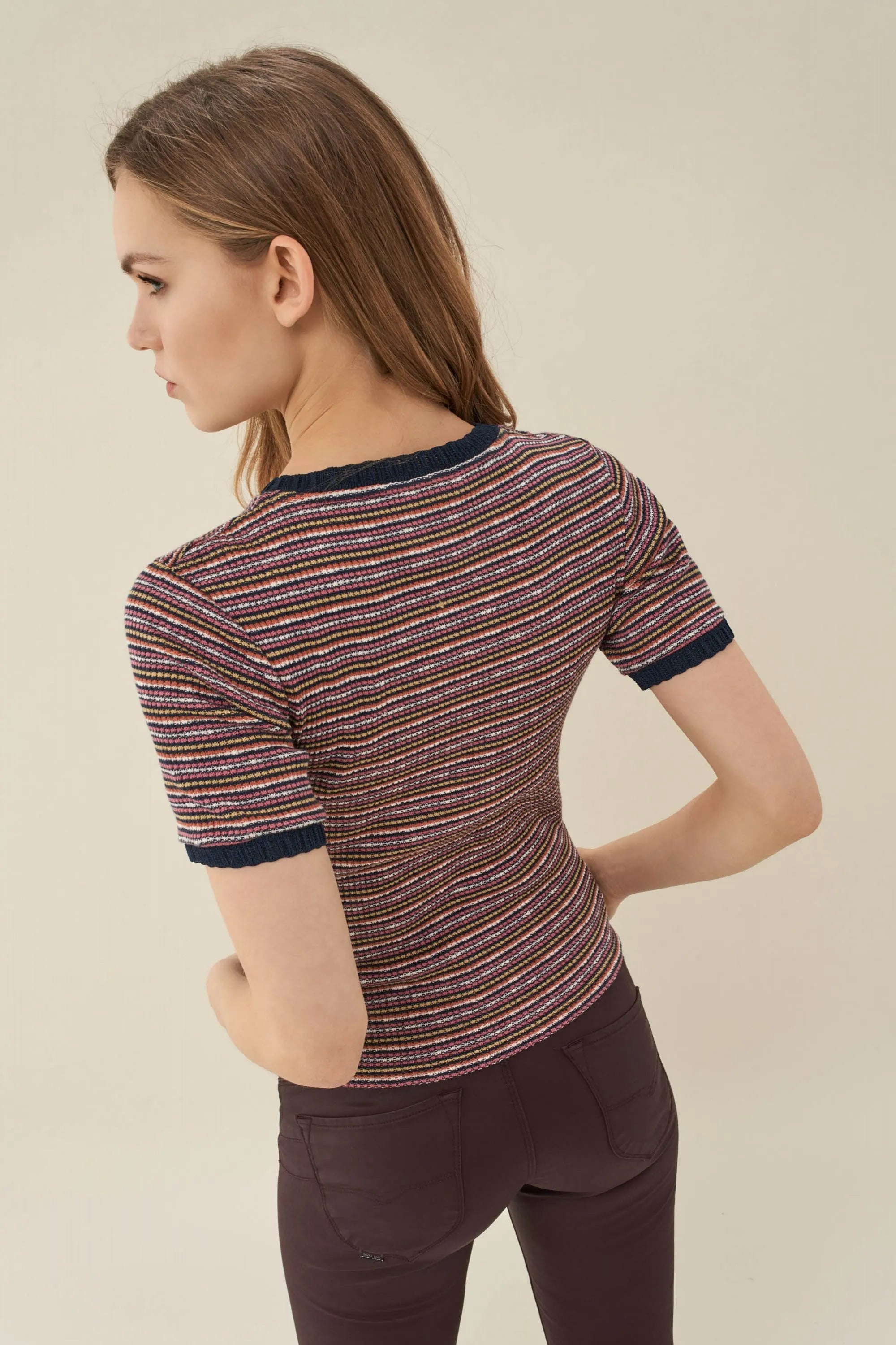 Camiseta de punto a rayas - ECRU