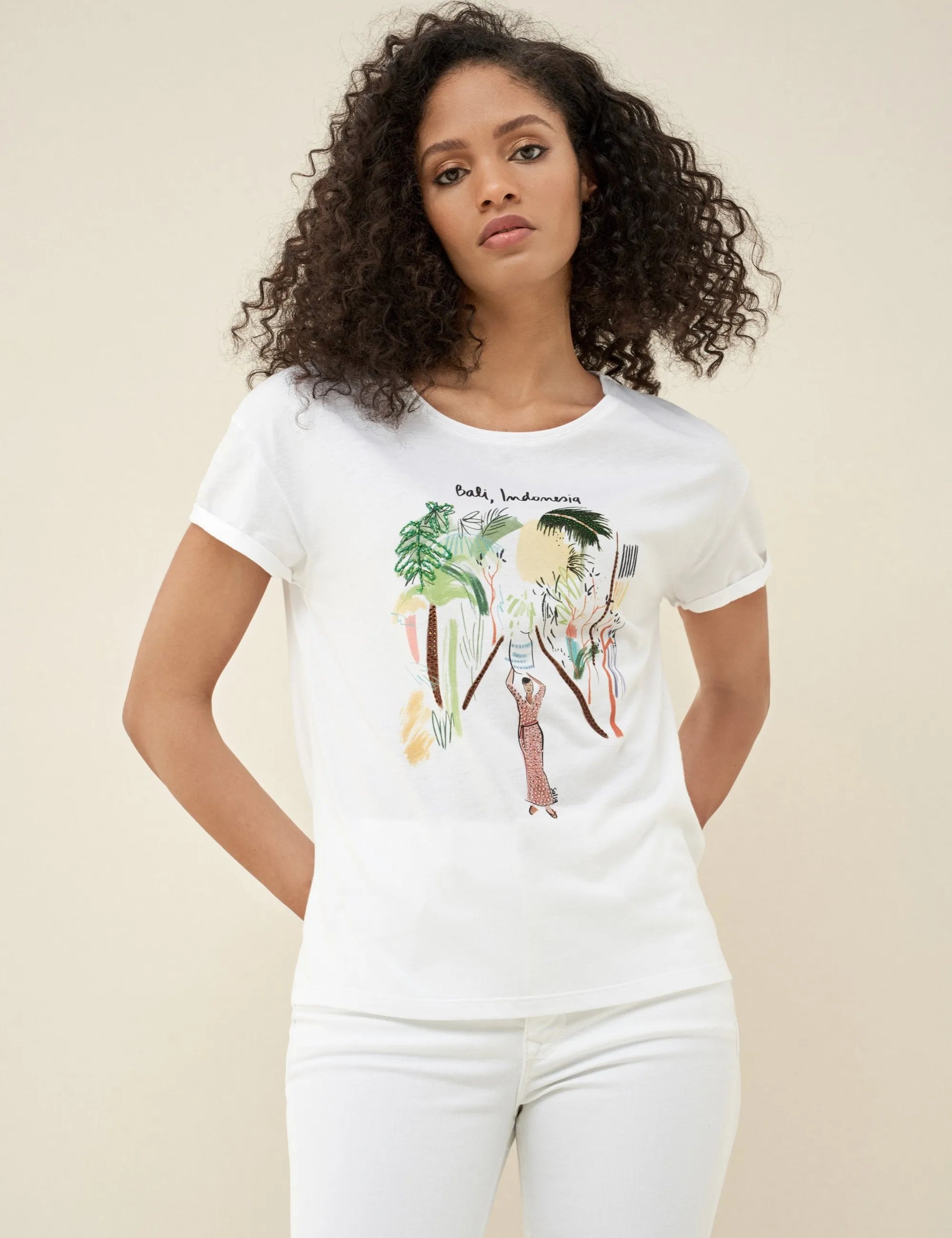 Camiseta Dibujo Bali - ECRU