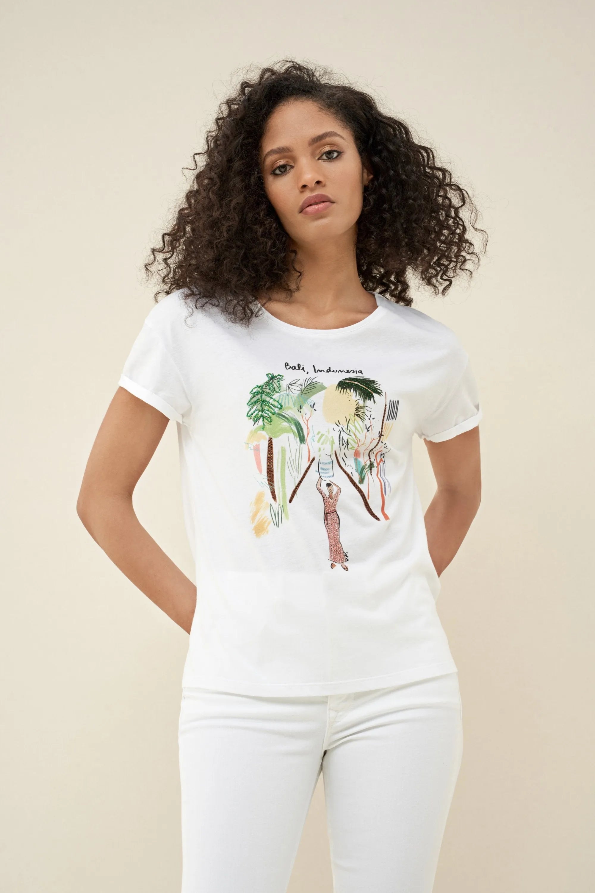 Camiseta Dibujo Bali - ECRU