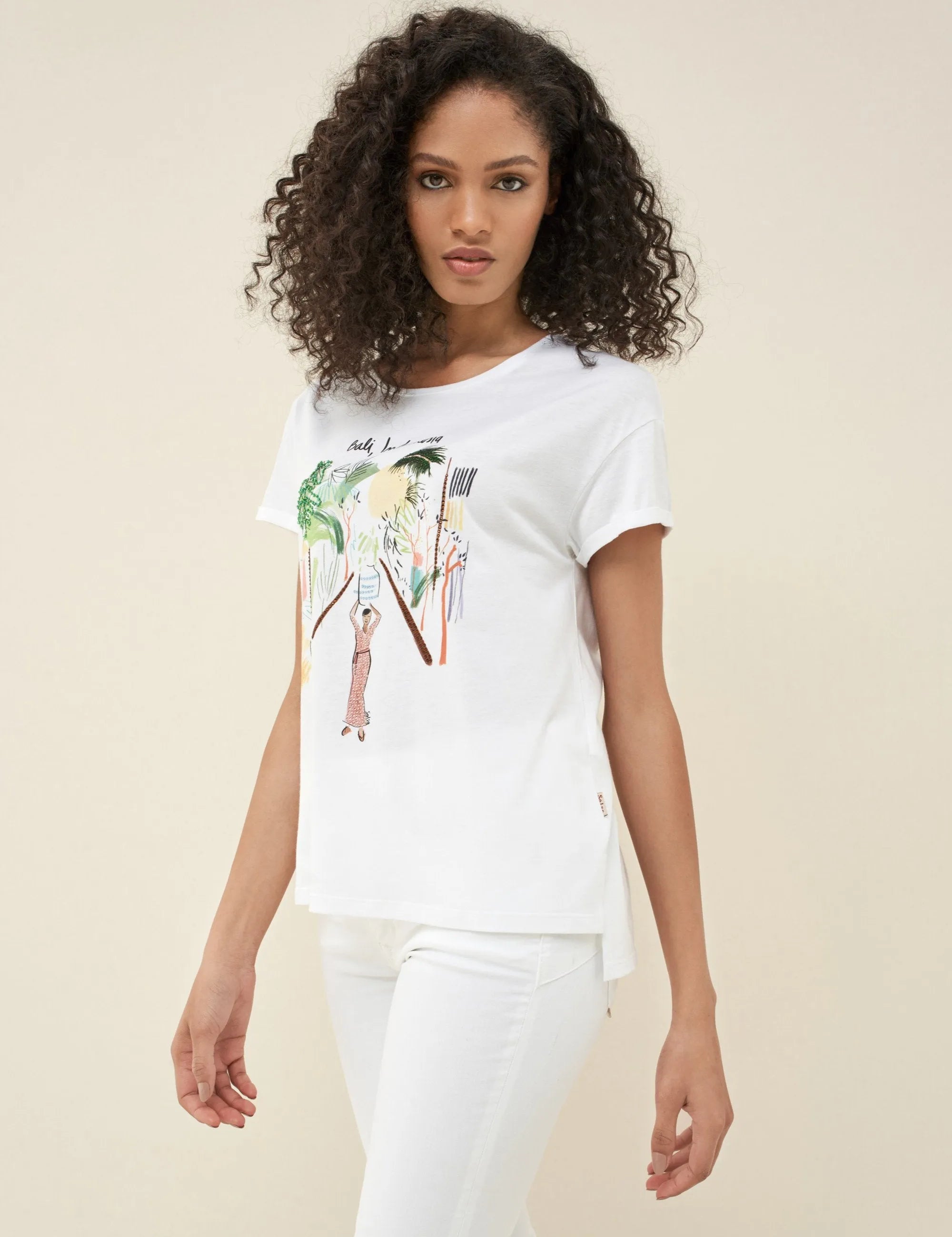 Camiseta Dibujo Bali - ECRU