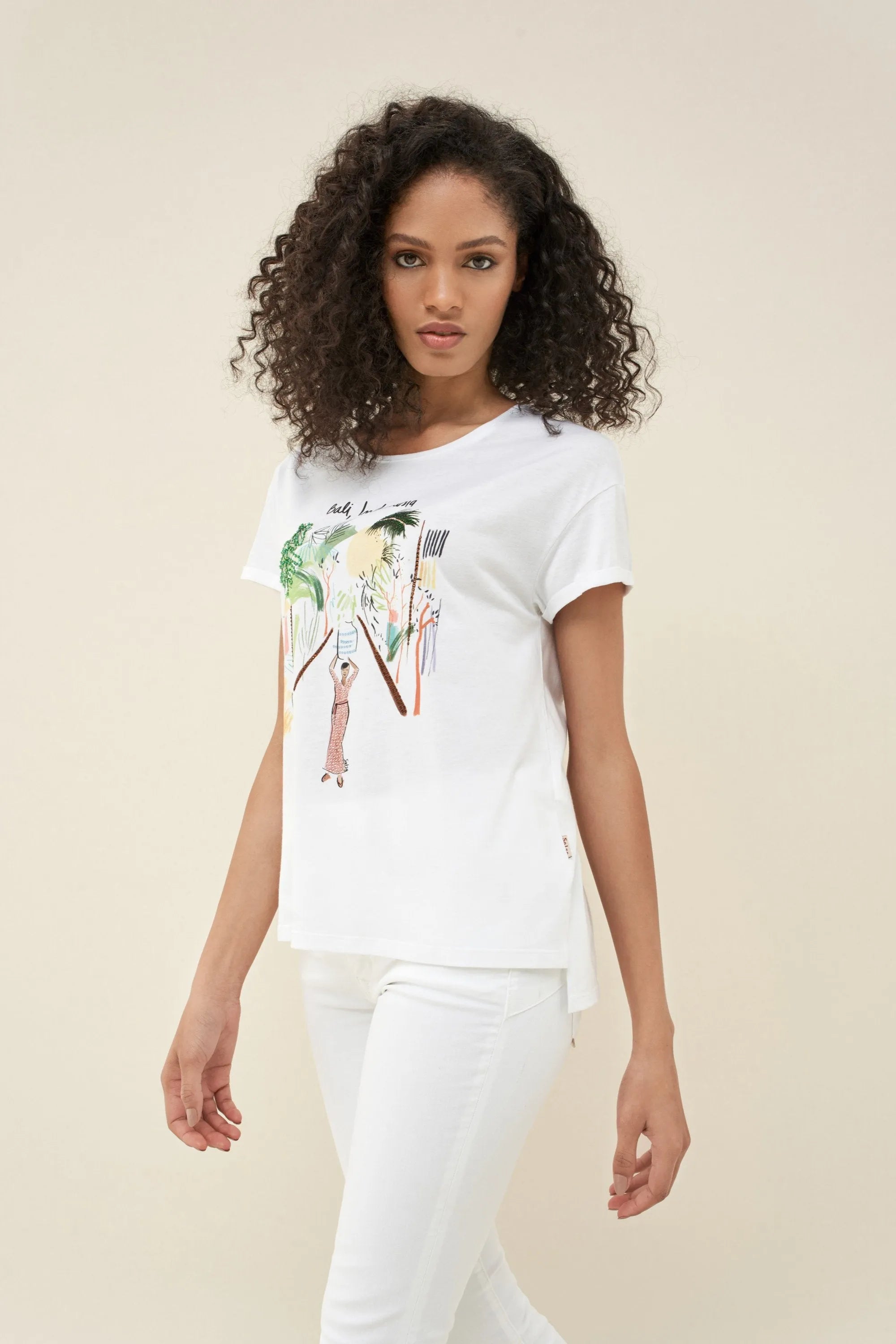 Camiseta Dibujo Bali - ECRU