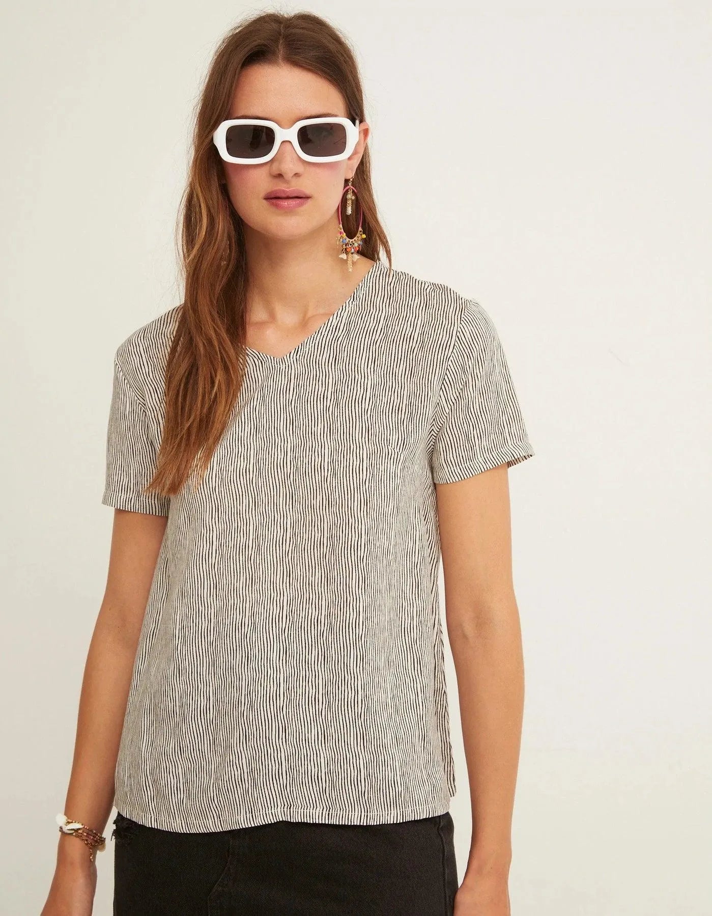 Camiseta Easy Manga Corta Rayure noir - ECRU