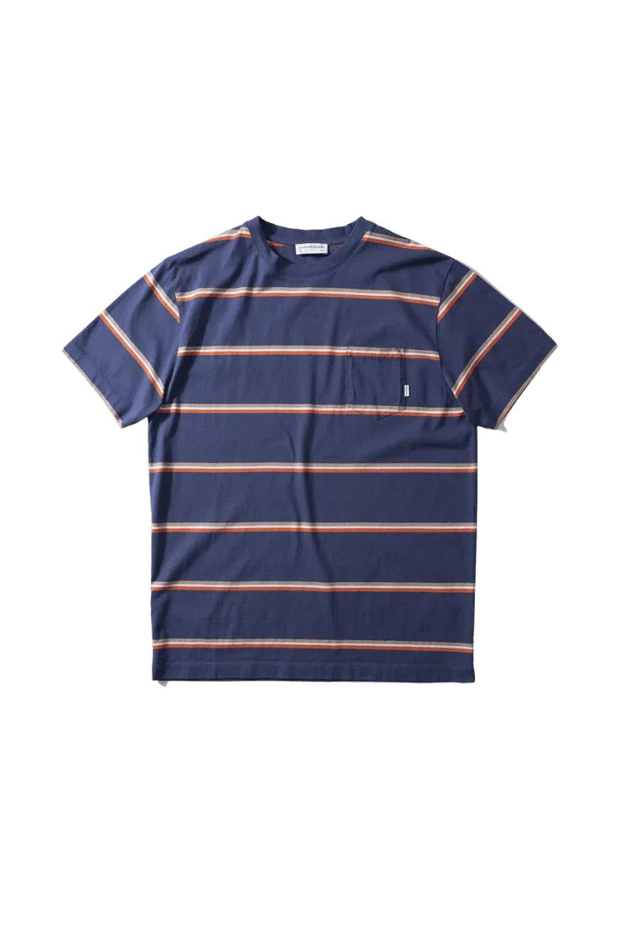 Camiseta Edmmond de Hombre Manga Corta a Rayas Gavin Plain Navy - ECRU