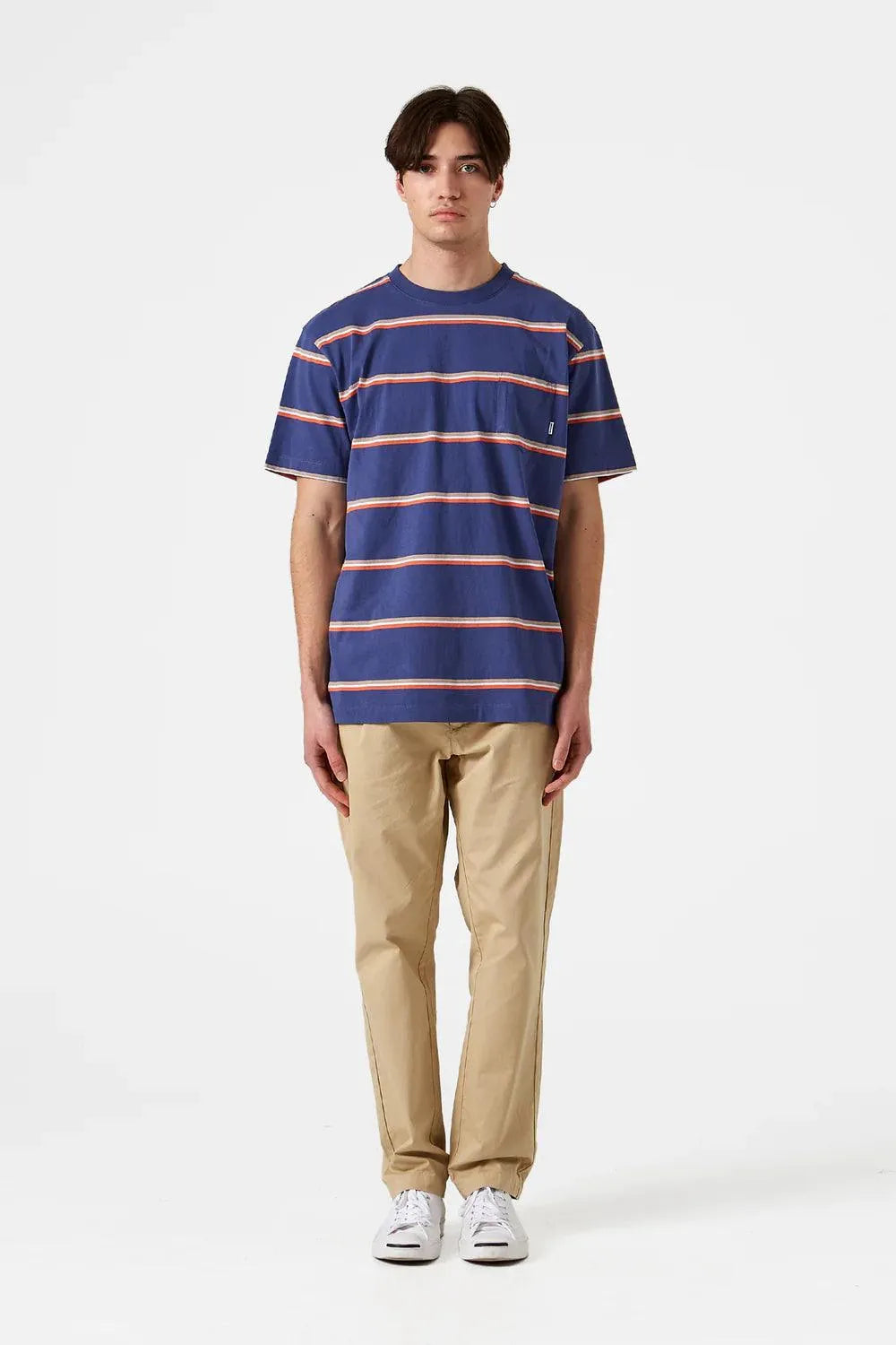 Camiseta Edmmond de Hombre Manga Corta a Rayas Gavin Plain Navy - ECRU