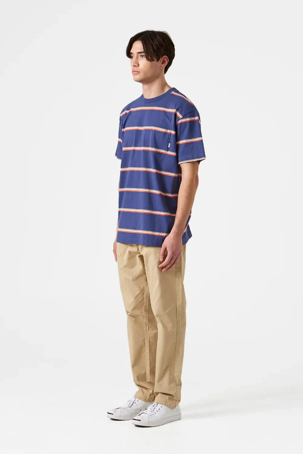 Camiseta Edmmond de Hombre Manga Corta a Rayas Gavin Plain Navy - ECRU