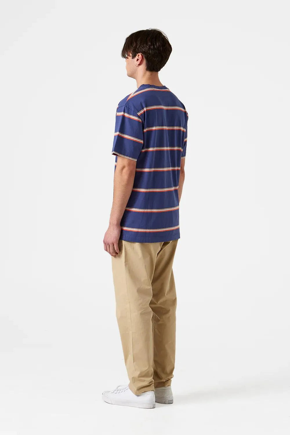 Camiseta Edmmond de Hombre Manga Corta a Rayas Gavin Plain Navy - ECRU