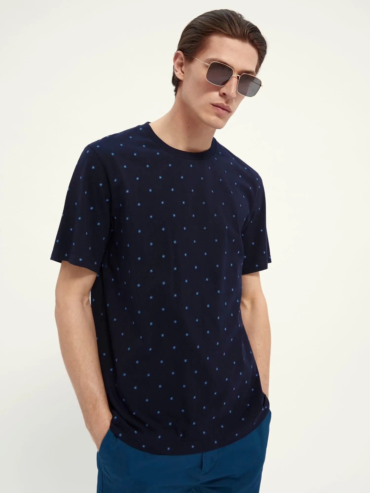 Camiseta estampada de cuello redondo en jersey de algodón - ECRU