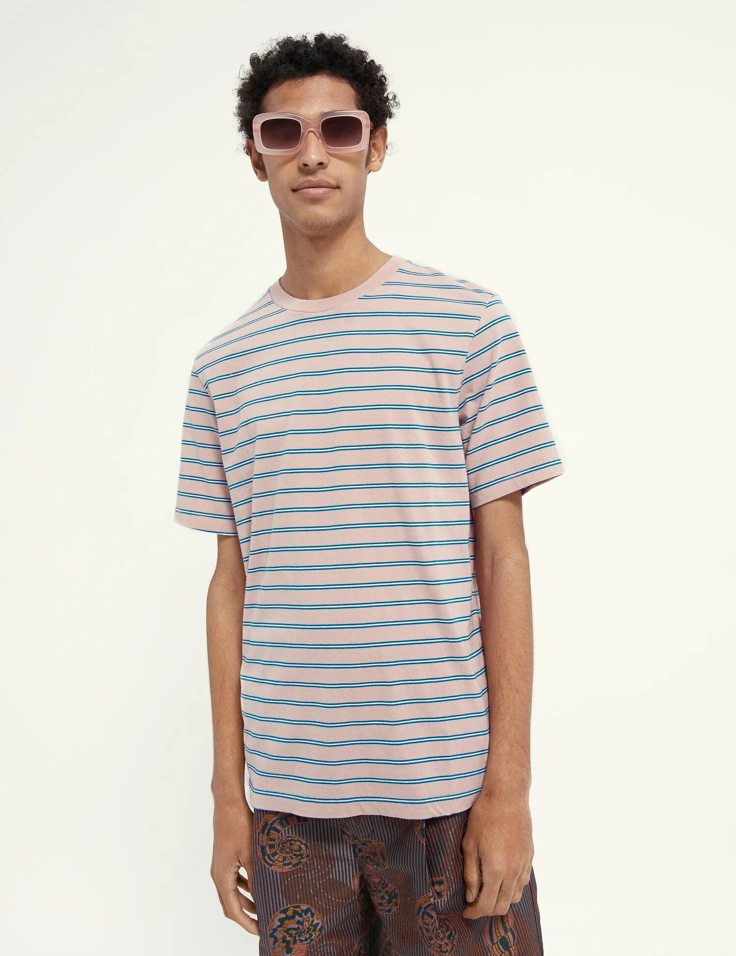 Camiseta estampada de cuello redondo en jersey de algodón - ECRU