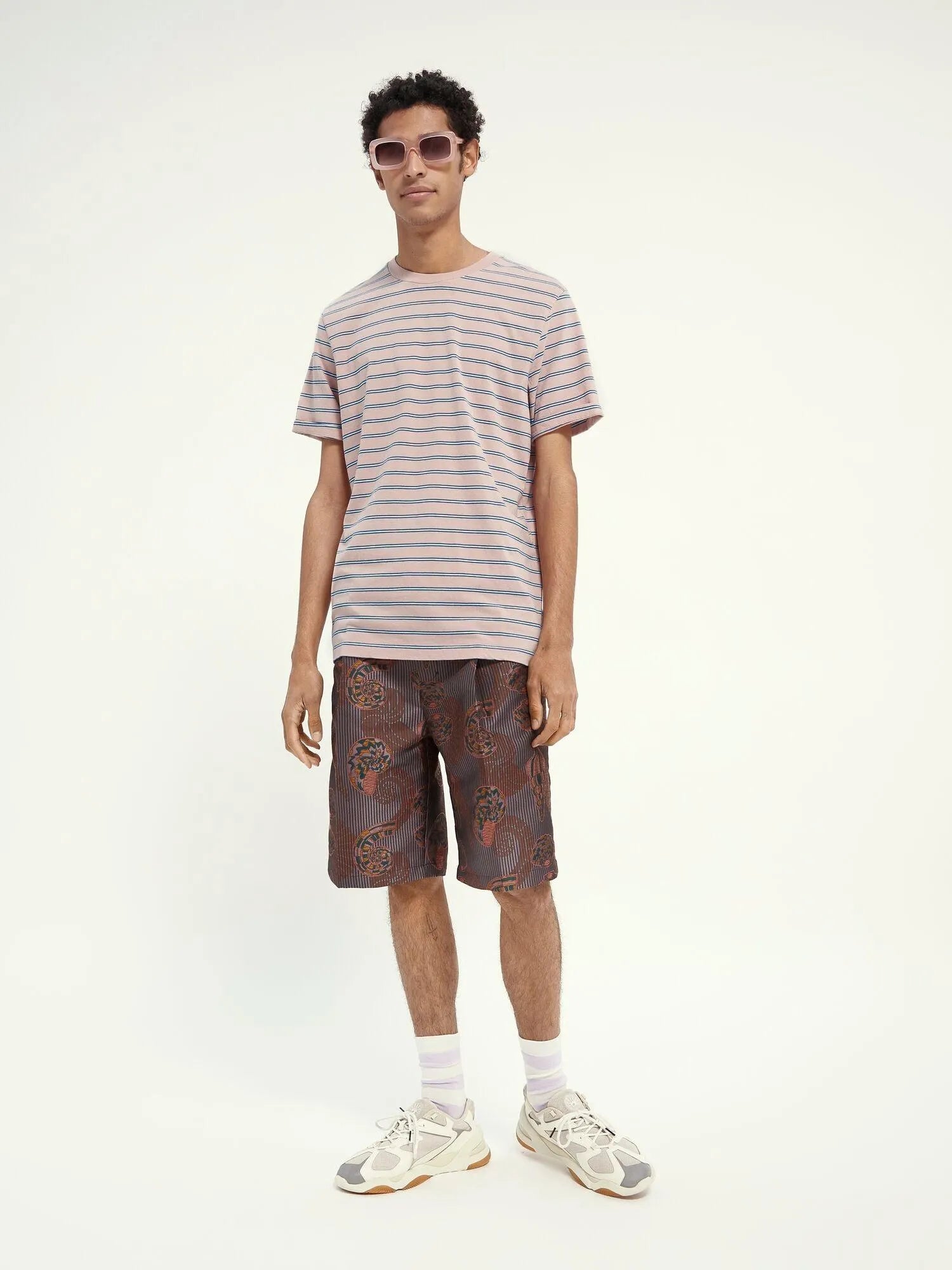 Camiseta estampada de cuello redondo en jersey de algodón - ECRU