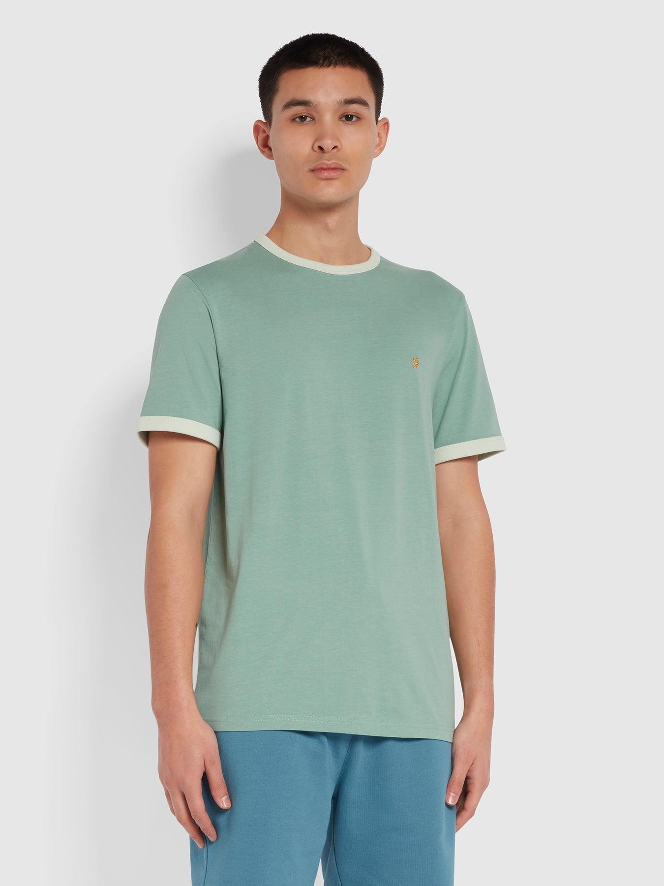 Camiseta Groves de corte ajustado con ribete de algodón orgánico Jade Green - ECRU