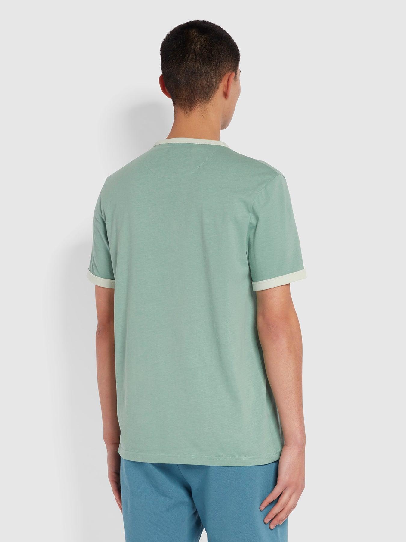 Camiseta Groves de corte ajustado con ribete de algodón orgánico Jade Green - ECRU