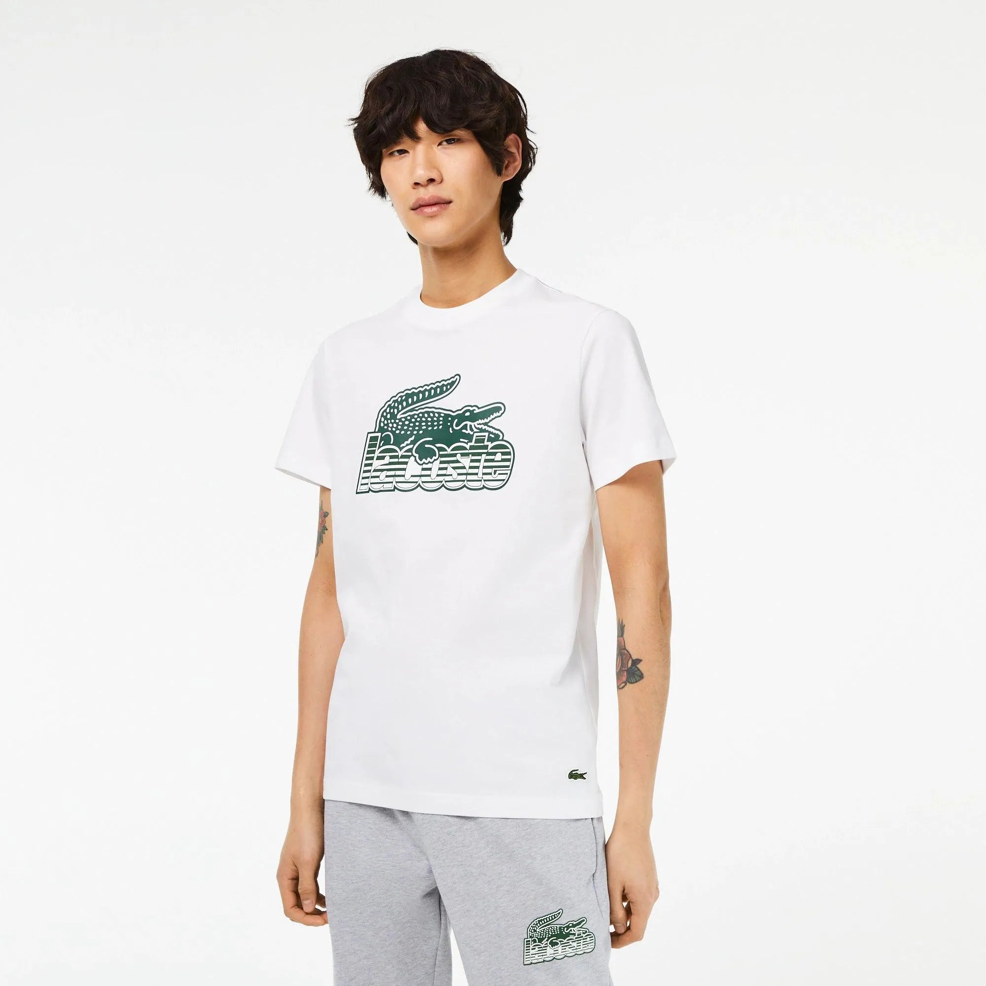 Camiseta Lacoste de hombre en punto de algodón con estampado - ECRU