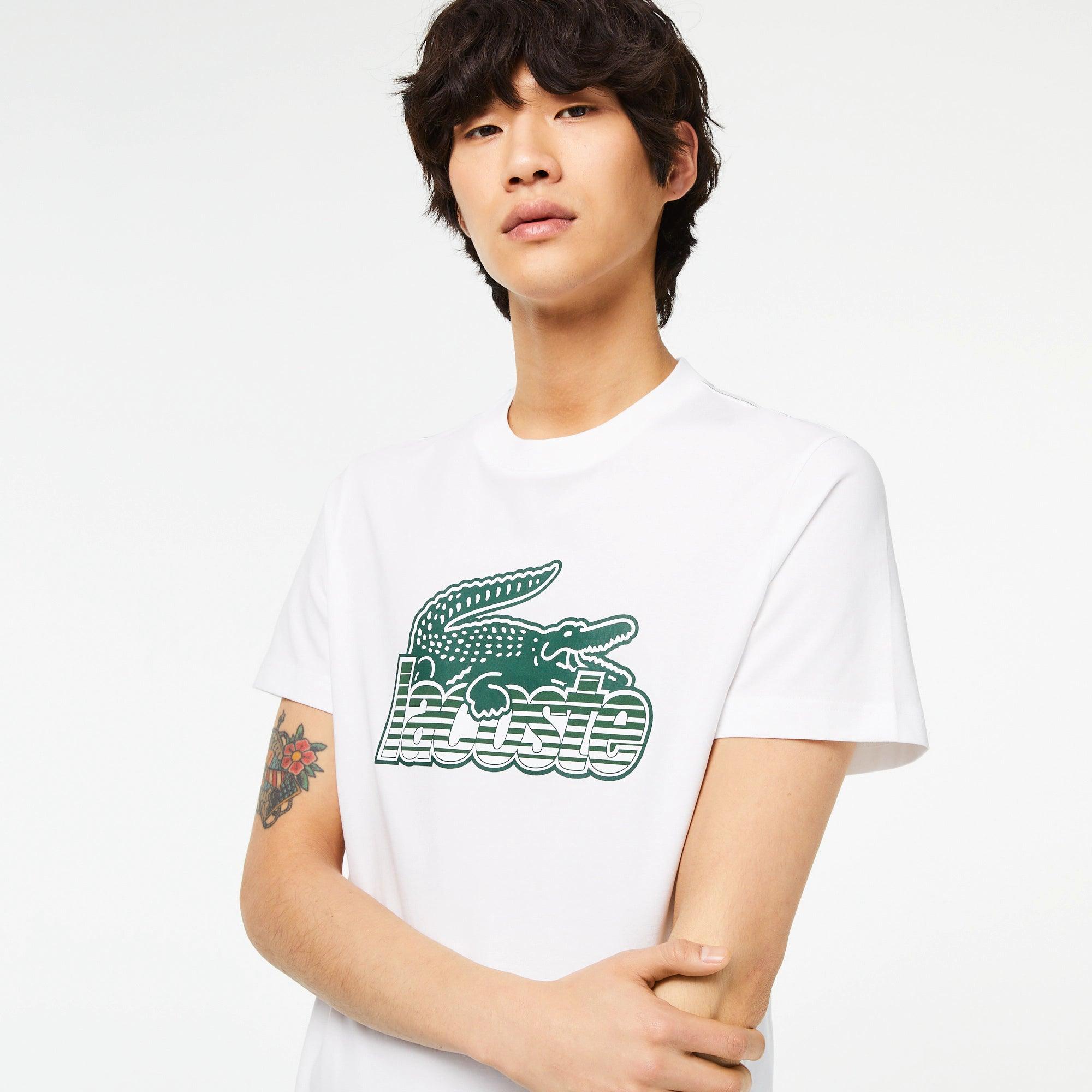 Camiseta Lacoste de hombre en punto de algodón con estampado - ECRU
