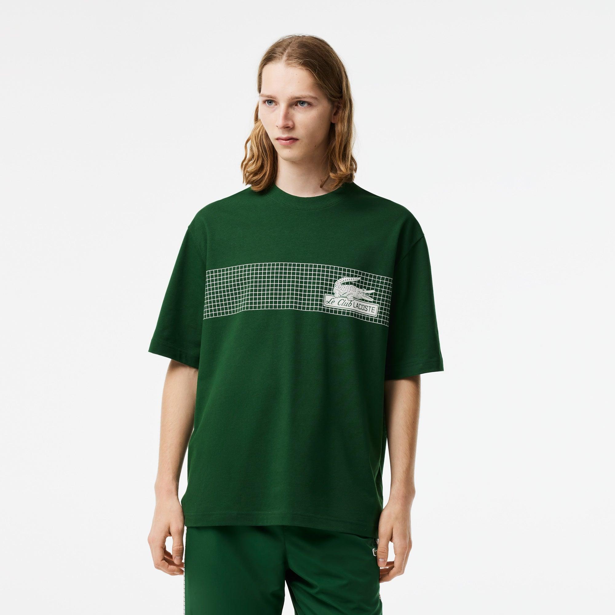 Camiseta Lacoste de hombre loose fit con estampado de tenis - ECRU