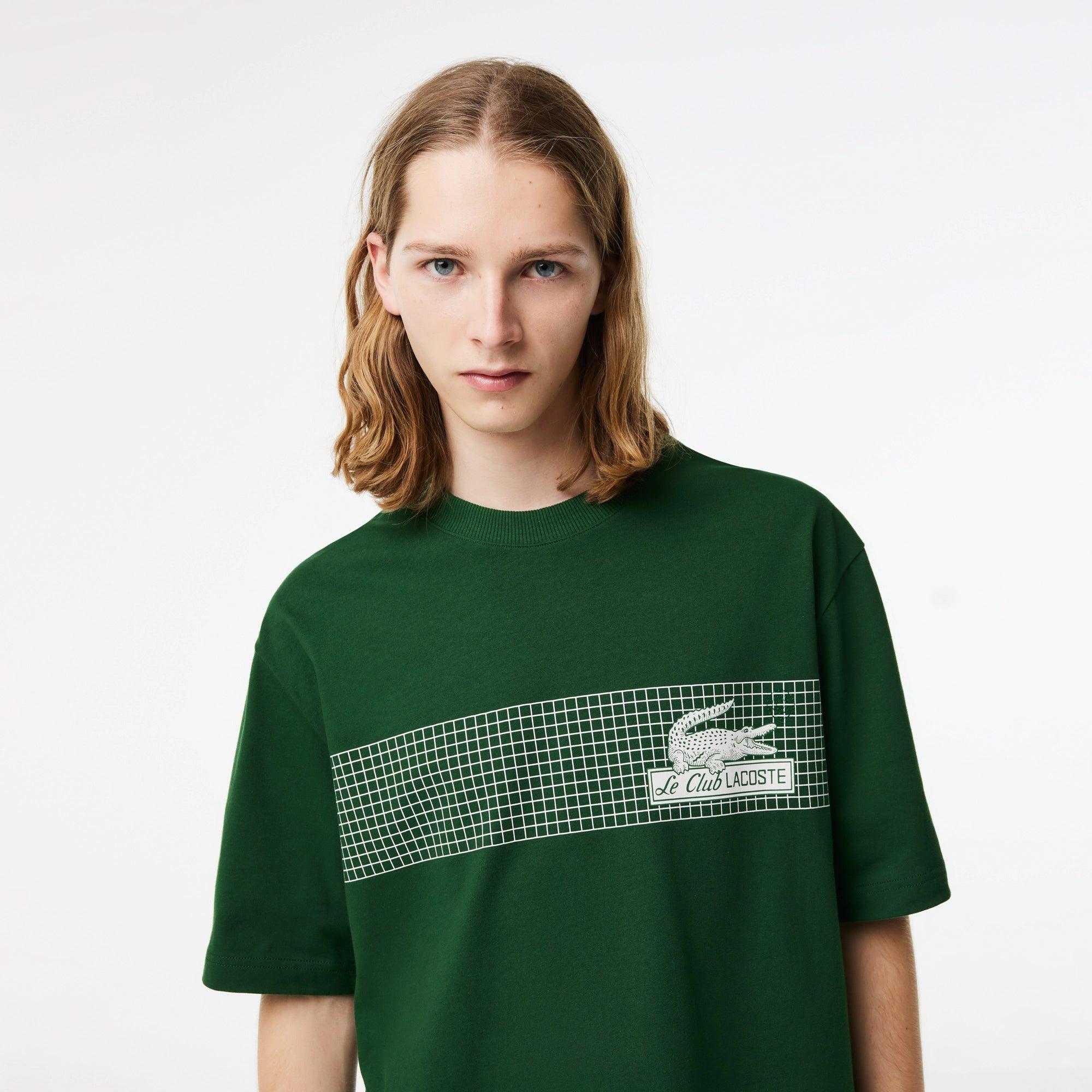 Camiseta Lacoste de hombre loose fit con estampado de tenis - ECRU