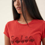 CAMISETA LOGO CON DETALLES PIEDRAS - ECRU