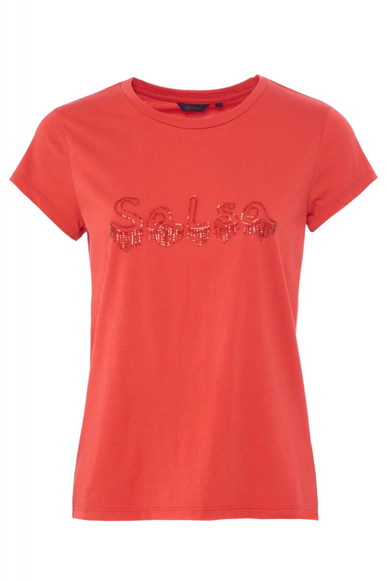 CAMISETA LOGO CON DETALLES PIEDRAS - ECRU