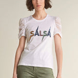 Camiseta Logo Salsa con Brillos - ECRU