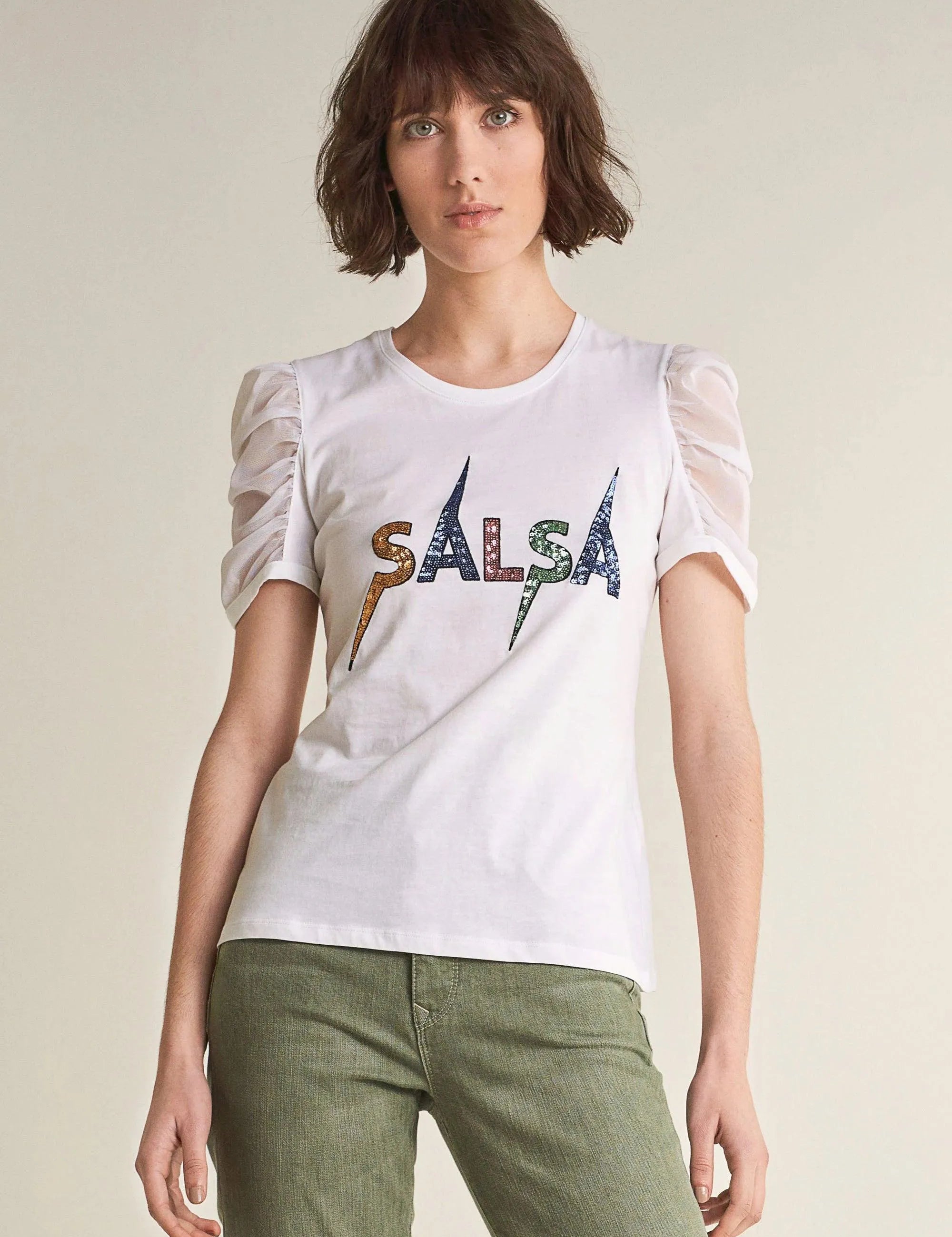 Camiseta Logo Salsa con Brillos - ECRU