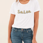 CAMISETA LOGO SALSA DE ALGODÓN CON ABALORIOS - ECRU