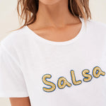 CAMISETA LOGO SALSA DE ALGODÓN CON ABALORIOS - ECRU