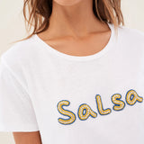 CAMISETA LOGO SALSA DE ALGODÓN CON ABALORIOS - ECRU